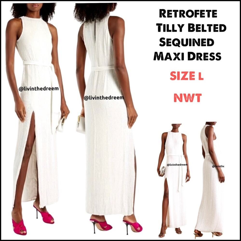 Retrofete Tilly Belted Sequined Chiffon Maxi Dress SZ Large NWT $825